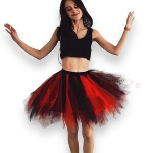 Black Red Multi Layer Tutu Tulle Fit Flare Mini Skirt - NEW
